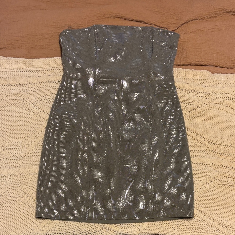 Elegant Silver Strapless Dress- never worn size medium